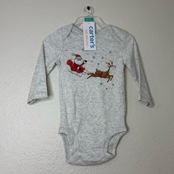 Carter’s Baby Heather Gray Santa Christmas Long Sleeve One Piece - Picture 6 of 6